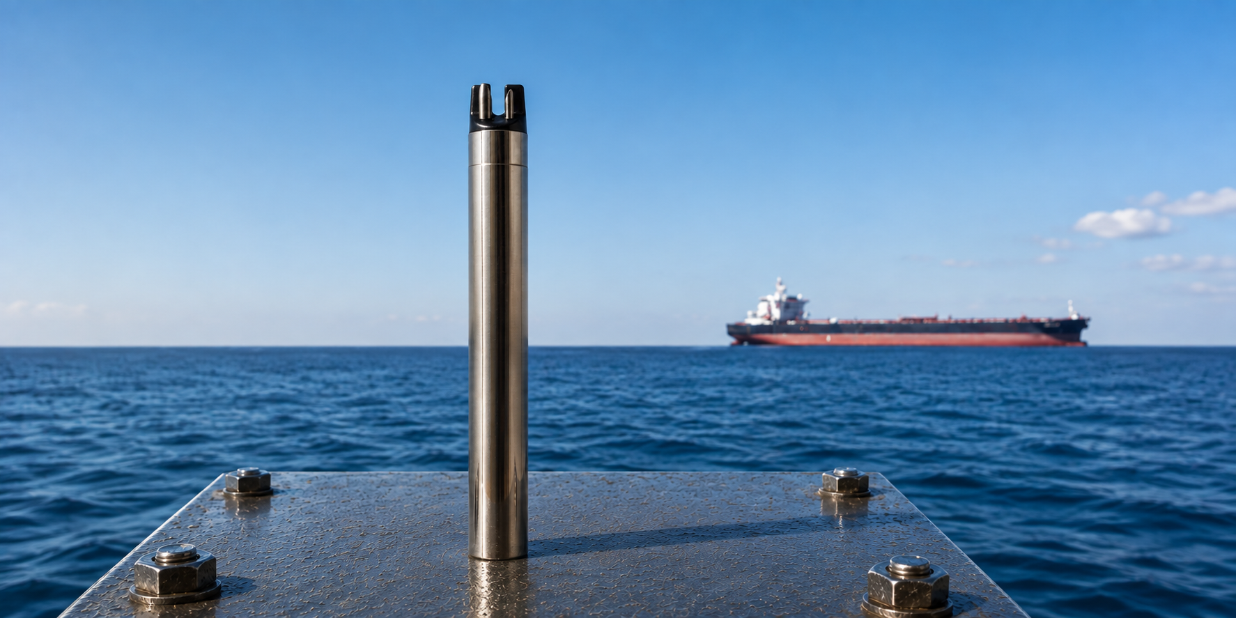 sensor on deck with tanker in the background sensor on deck with tanker in the background